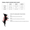 size chart for dog hoodie with tribal graphic print