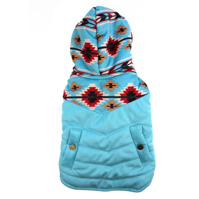Tribal Print Light Blue Coat for Dogs with Hood