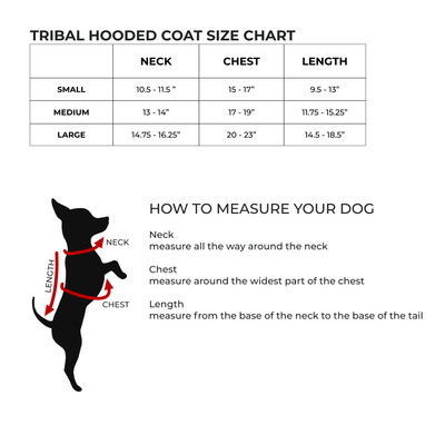 size chart for tribal print dog coat