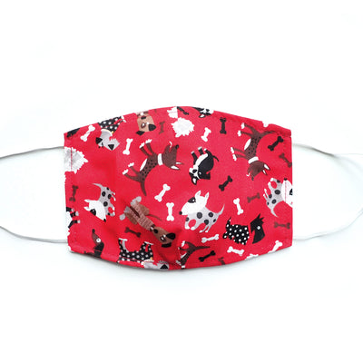 Red Cute Dogs Print, 100% Cotton Basic Face Mask (no nose wire, no pocket)