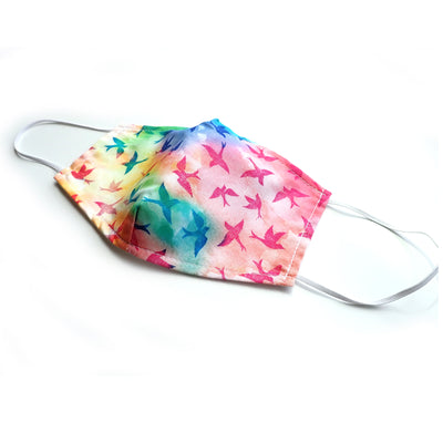 Birds on Tie Dye, 100% Cotton Basic Face Mask (no nose wire, no pocket)