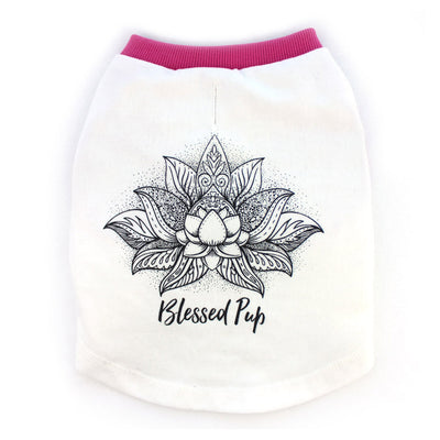"Blessed Pup" Lotus Graphic T-Shirt for Dogs w/ Dark Pink Trim