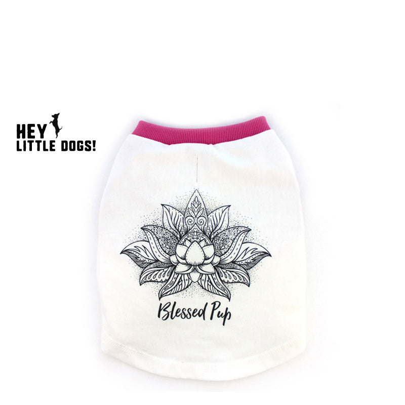 "Blessed Pup" Lotus Graphic T-Shirt for Dogs w/ Dark Pink Trim