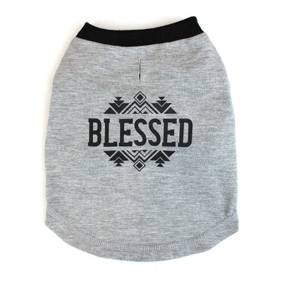 Blessed Tribal Print Gray T-Shirt for Dogs
