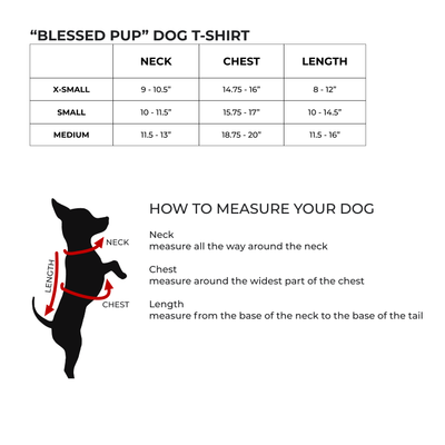 Size chart for Blessed Pup Lotus print t-shirt for dogs