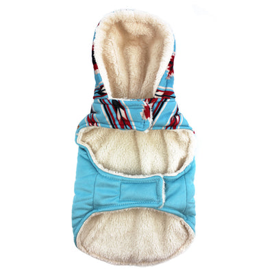 Tribal Print Light Blue Coat for Dogs with Hood