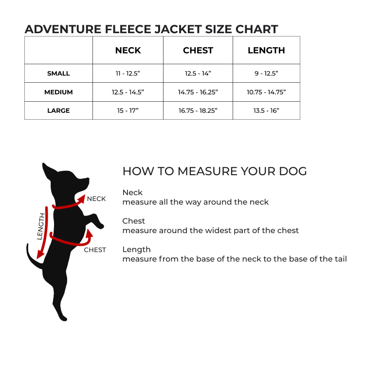 fleece dog jacket size chart