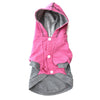 raglan style pink gray dog hoodie flat view of bottom side