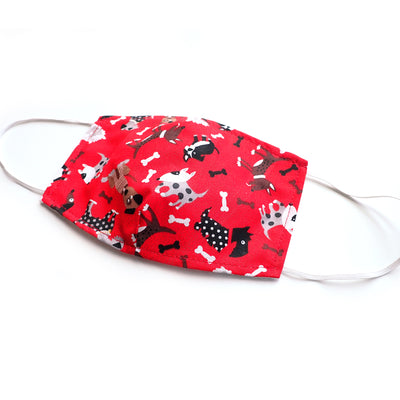 Red Cute Dogs Print, 100% Cotton Basic Face Mask (no nose wire, no pocket)