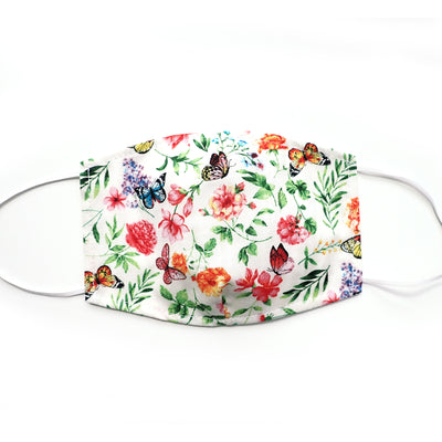 Butterfly Floral White, 100% Cotton Basic Face Mask (no nose wire, no pocket)