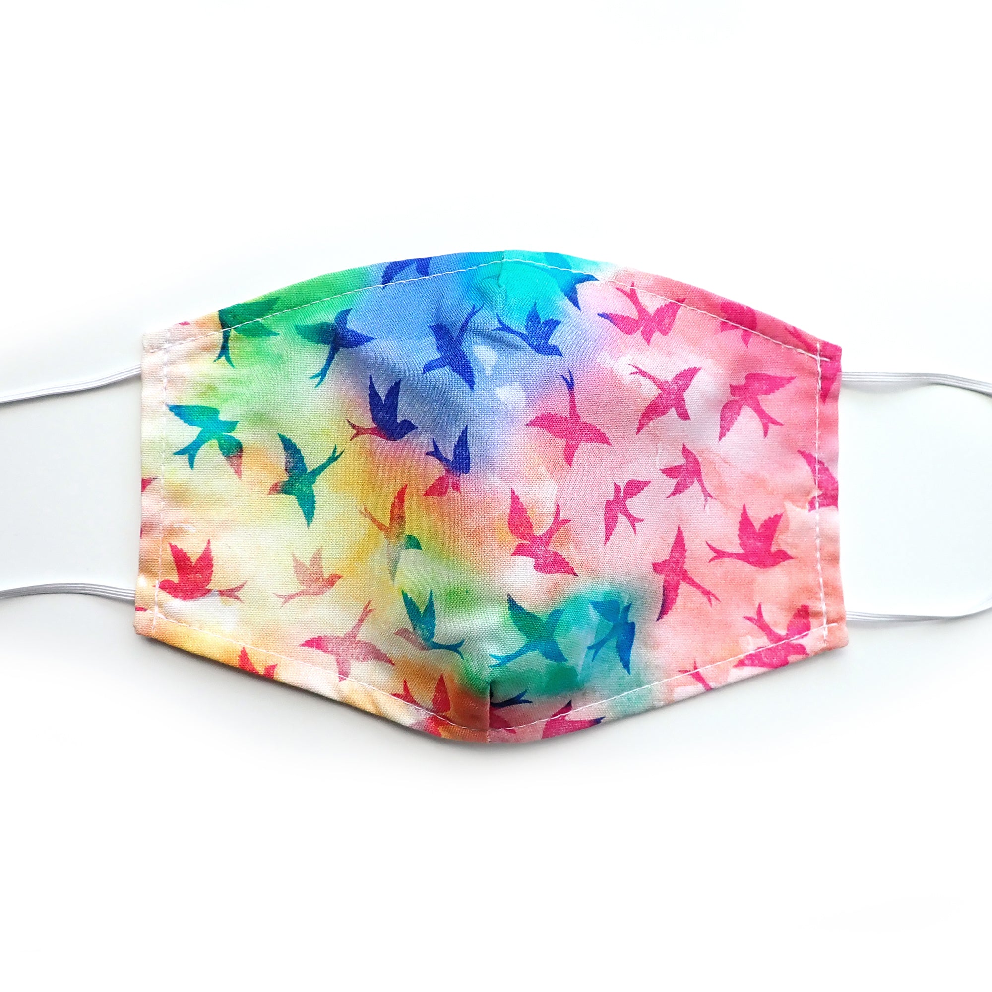 Birds on Tie Dye, 100% Cotton Basic Face Mask (no nose wire, no pocket)