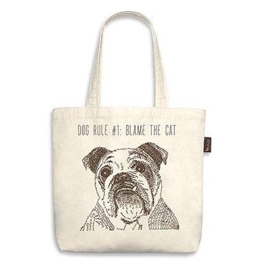 Bull Dog Tote Bag "dog rule #1: blame the cat"