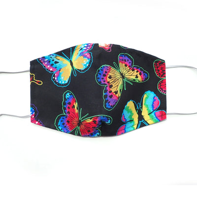 Rainbow Butterfly Print, 100% Cotton Basic Face Mask (no nose wire, no pocket)