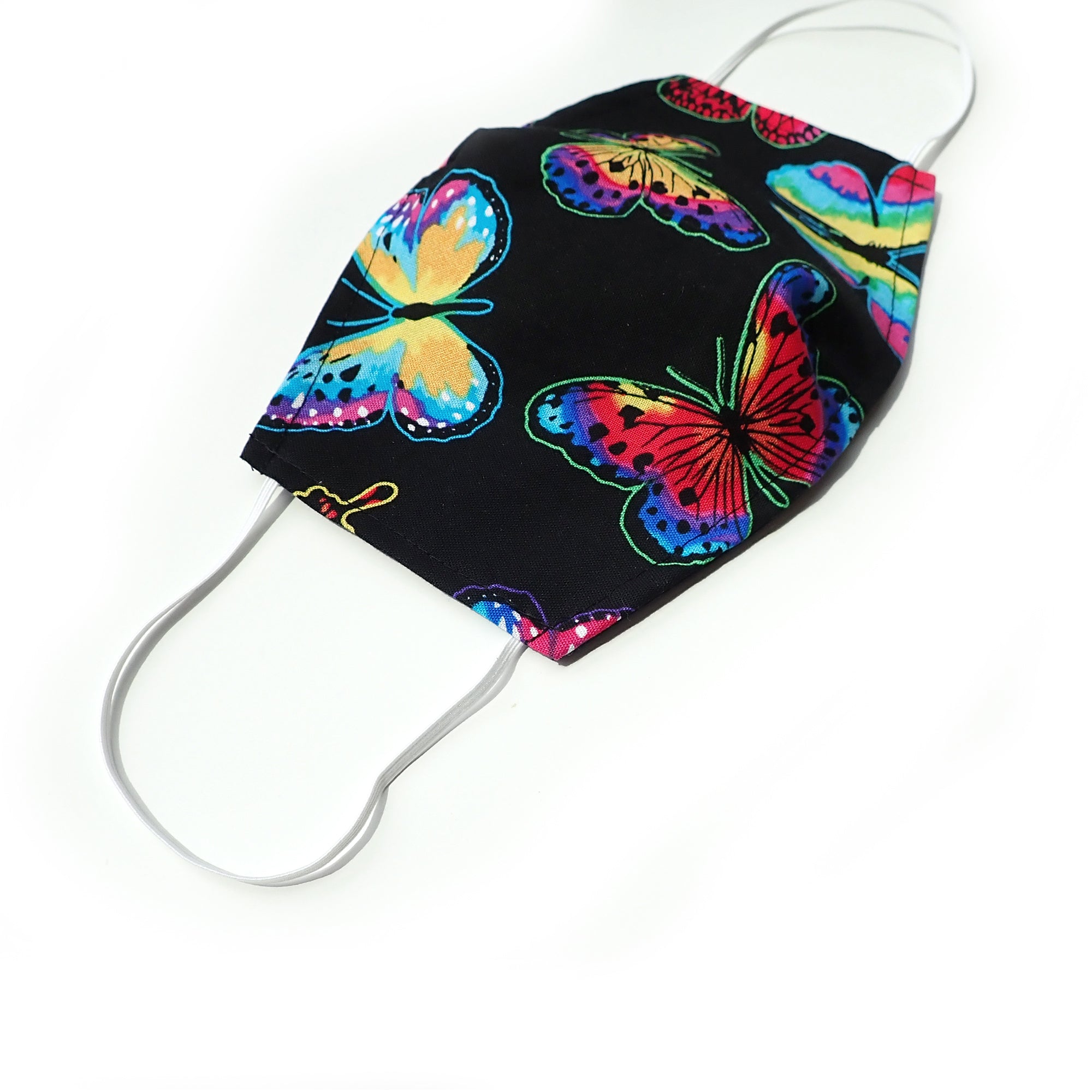 Rainbow Butterfly Print, 100% Cotton Basic Face Mask (no nose wire, no pocket)