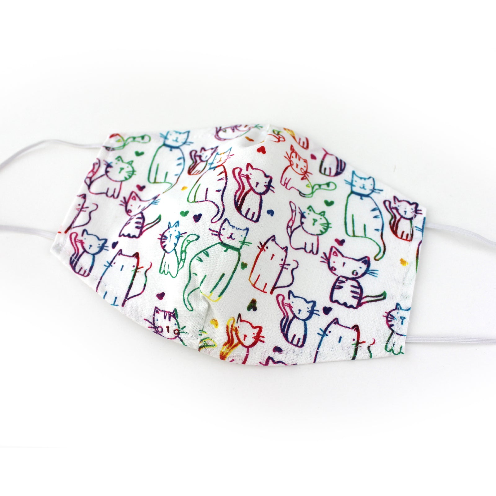 Rainbow Cats on white, 100% Cotton Basic Face Mask (no nose wire, no pocket)