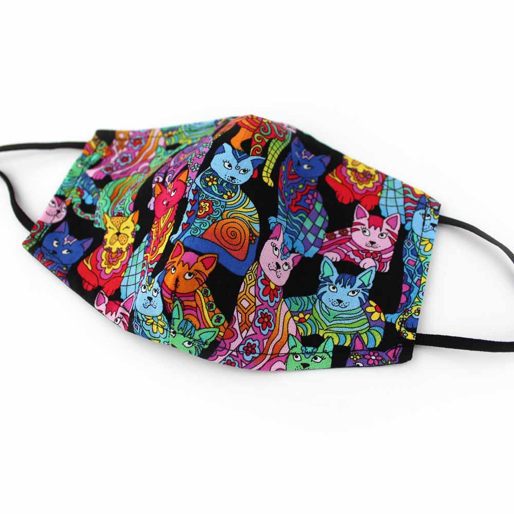 Rainbow Calico Cats, 100% Cotton Basic Face Mask (no nose wire, no pocket)